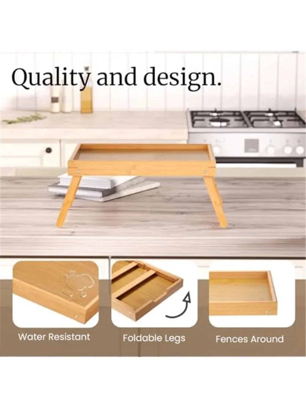 2 Pack Bamboo Bed Tray Table with Folding Legs,Breakfast Trays,Serving Tray